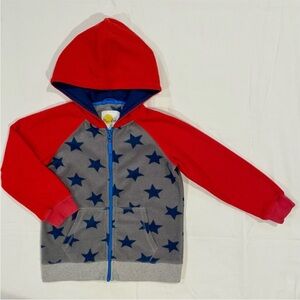 Mini Boden Fleece Jacket Boys 5/6 Girls Stars Hooded Zip-Up Fall Colorblocked